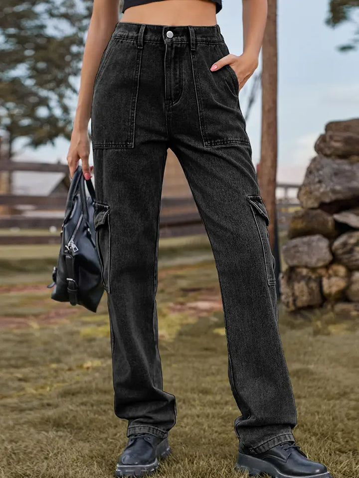 Elastic Waist Utility Denim Pants