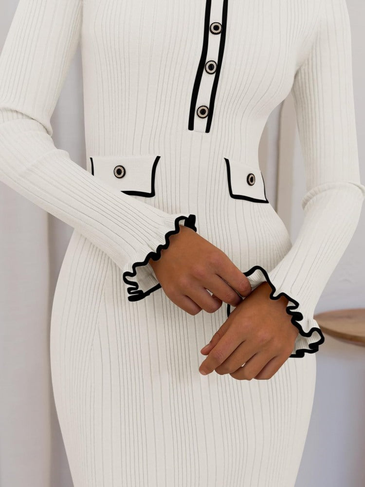 Collared Long Sleeve Knit Dress