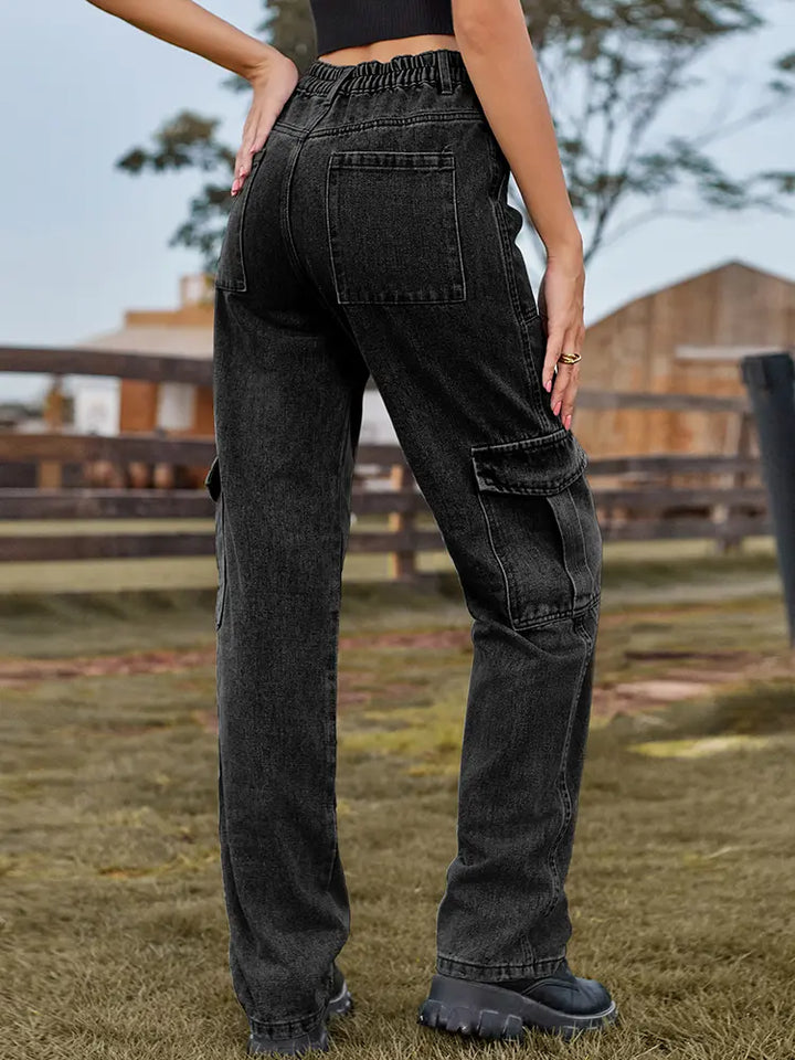 Elastic Waist Utility Denim Pants