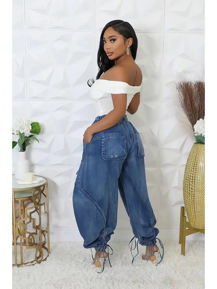 Adjustable Waist Denim Pants