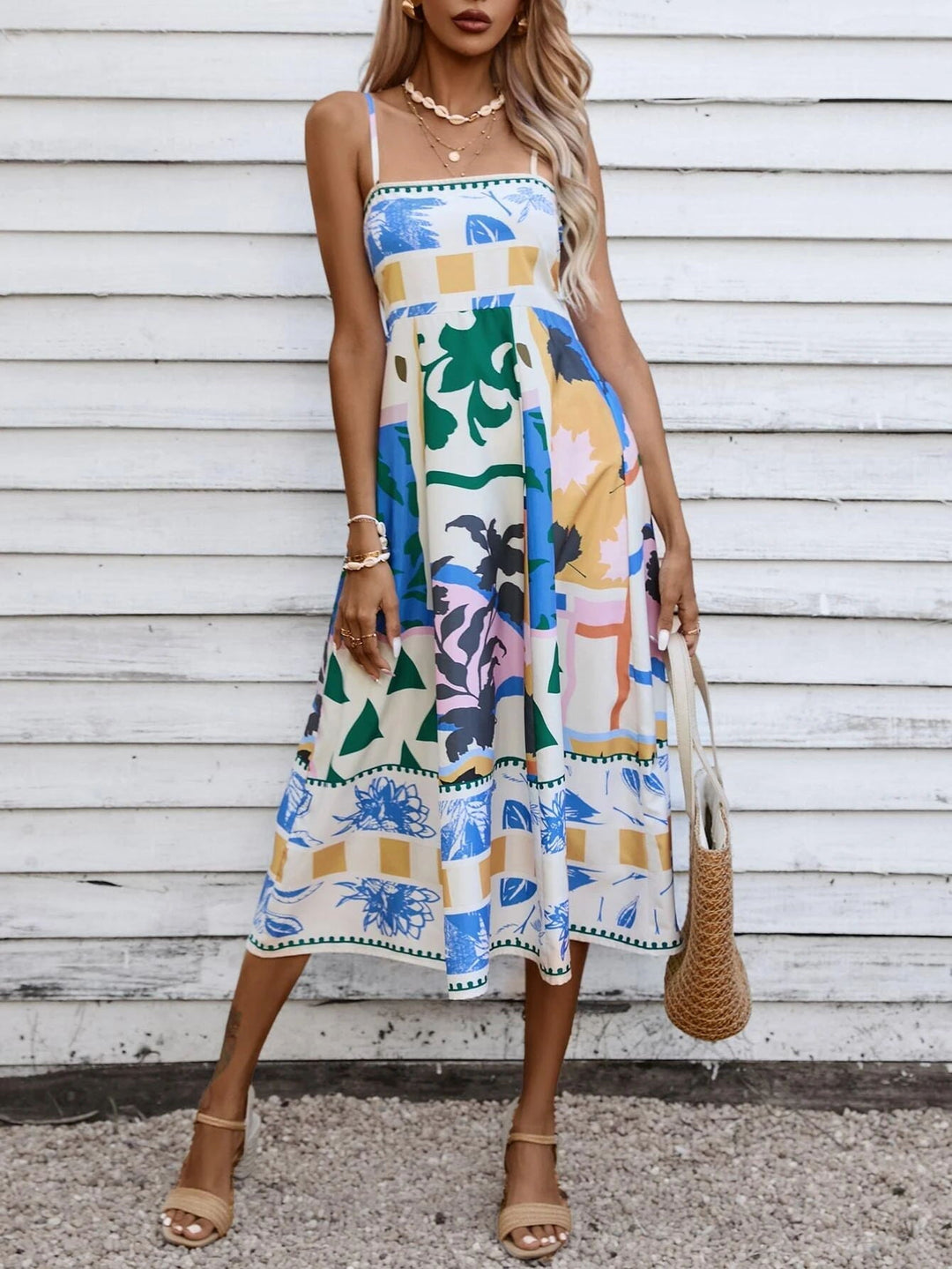 Patchwork Slip Maxi Dress: Abstract Colorful Printed