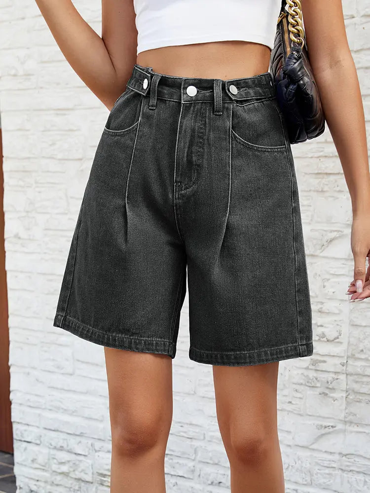 Adjustable Waist Denim Bermuda Shorts