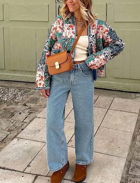 Floral Patchwork Print Drop Shoulder Jacket