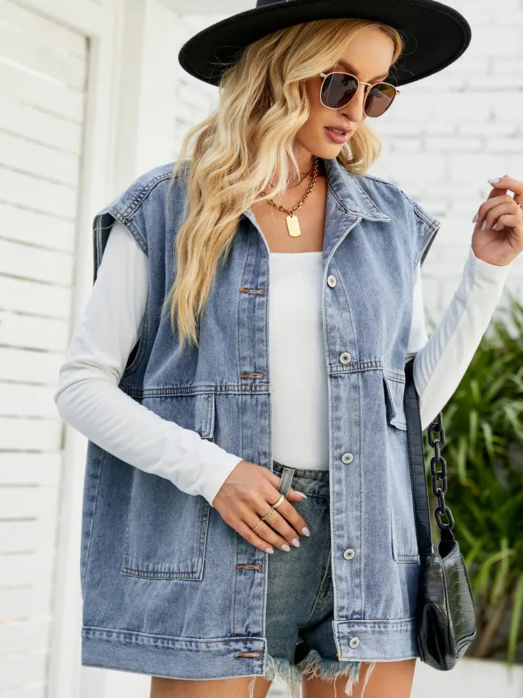 Trendy Sleeveless Denim Vest