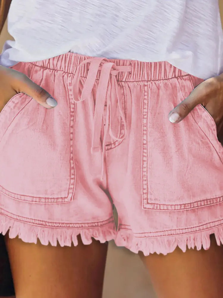 Elastic Waist Casual Denim Shorts