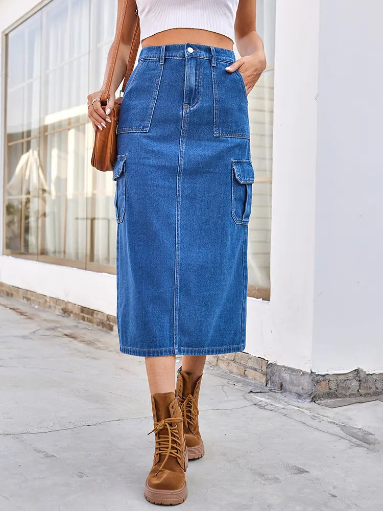 Washed Denim Utility Skirt