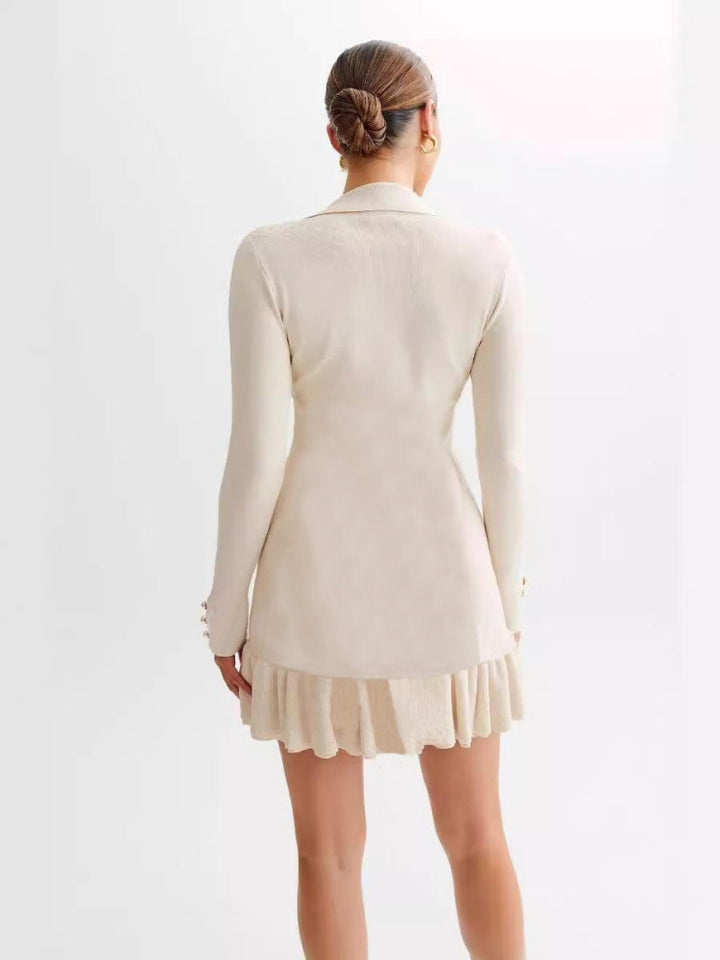 Ruffled Pearl Button Knit Mini Dress