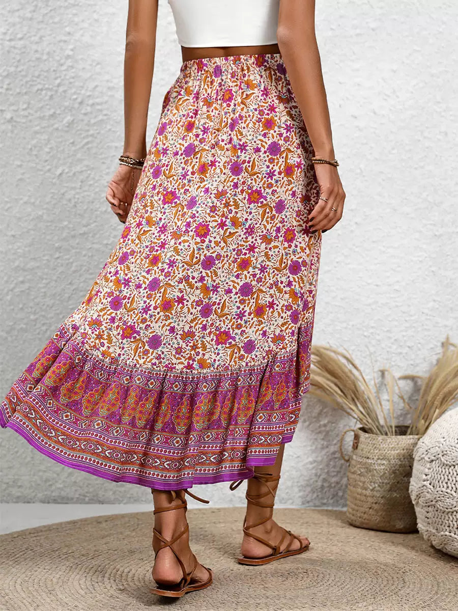 Bohemian Skirts Rose Asymmetrical Natural Waist Viscose Elegant Mid-calf Length Bottoms