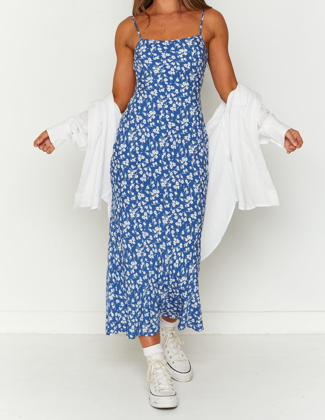 Delphine Blue Floral Midi Dress