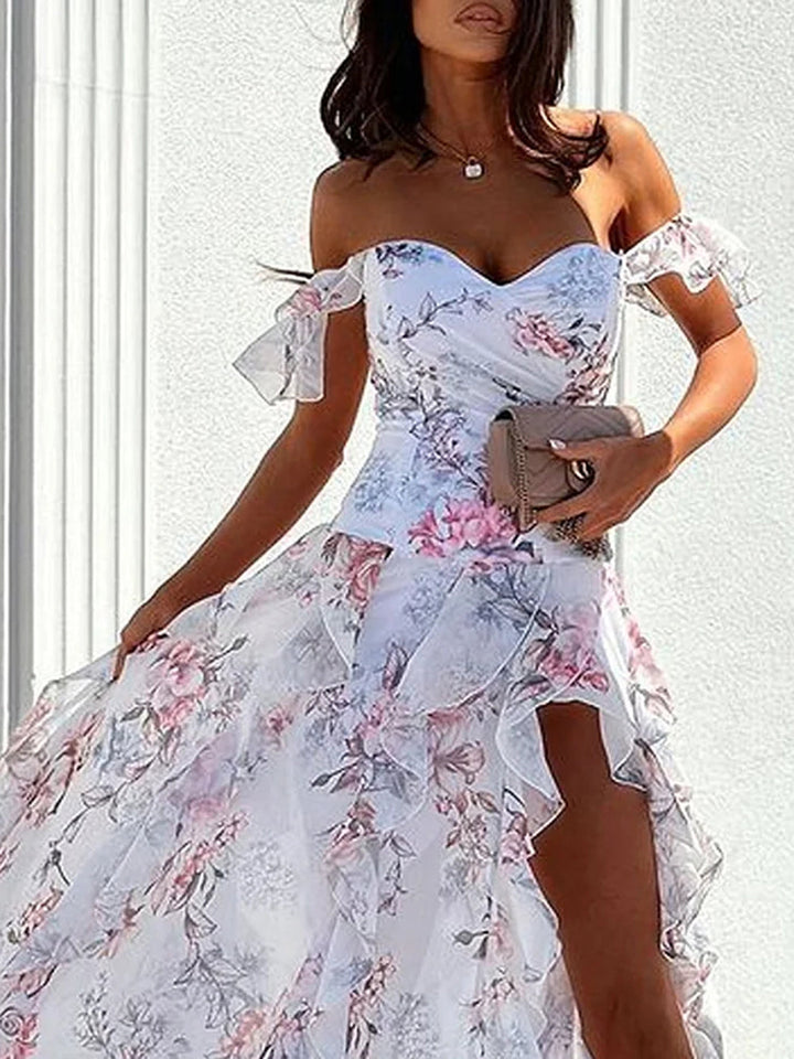 Elegant One Shoulder Print Dress