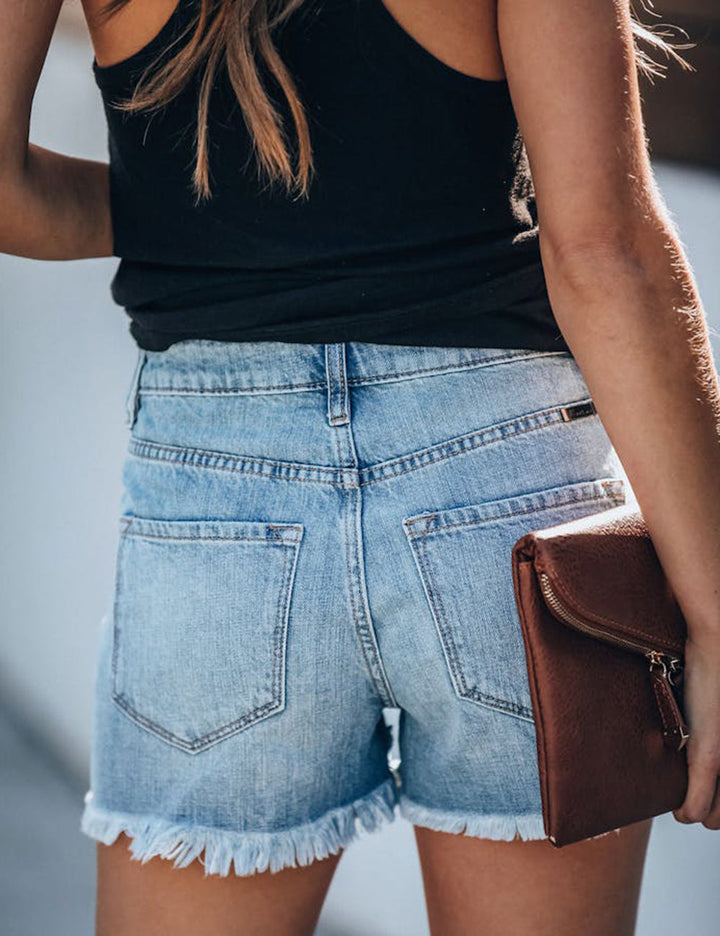 Hazel High Rise Distressed Denim Shorts