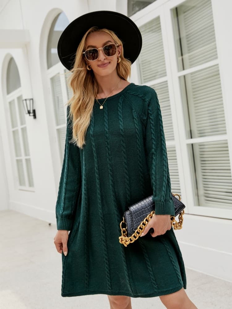 Stylish Solid Color A-Line Knit Dress