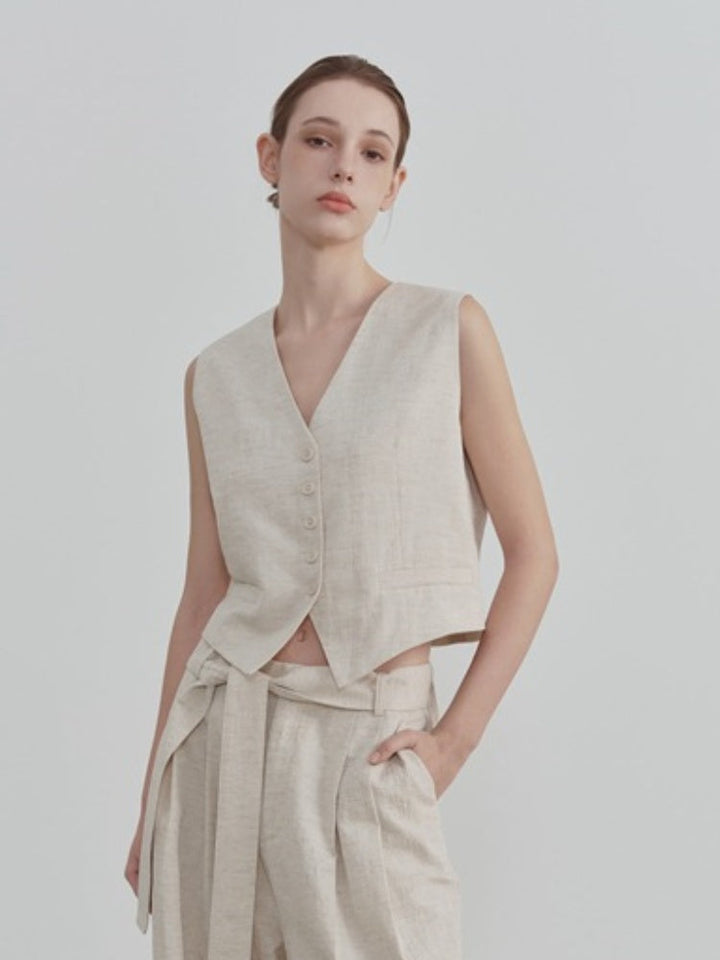 Cotton Linen V-Neck Sleeveless Vest