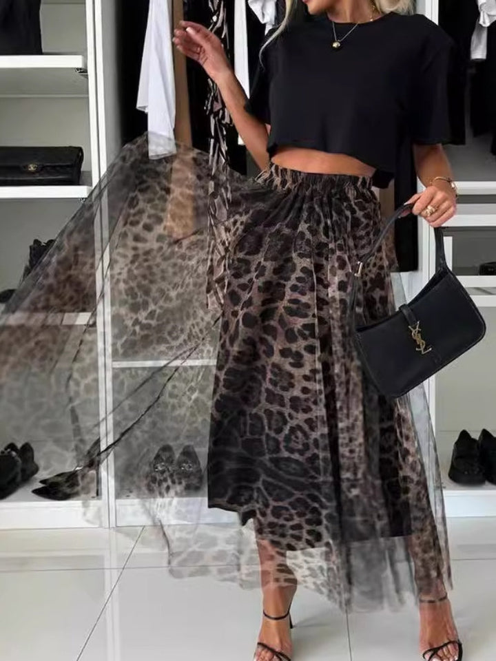 Leopard Chiffon Maxi Skirt