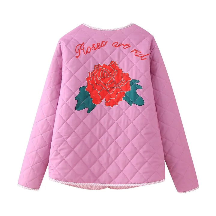 Rose Print Bow Pink Thin Jacket