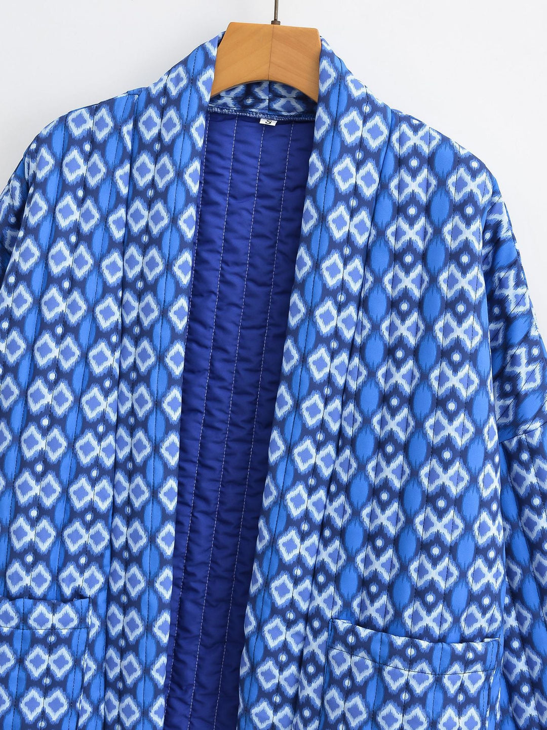 Geometric Pattern Floral Print Pockets Quilted Jacket