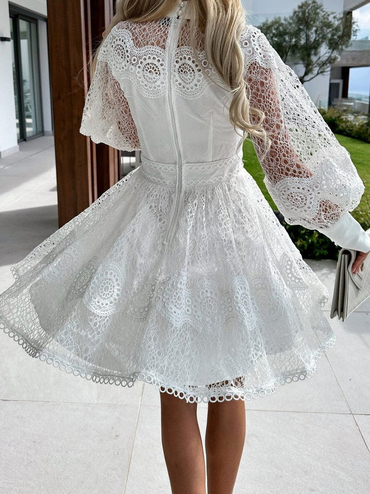 Lace Trim Long-Sleeve Dress