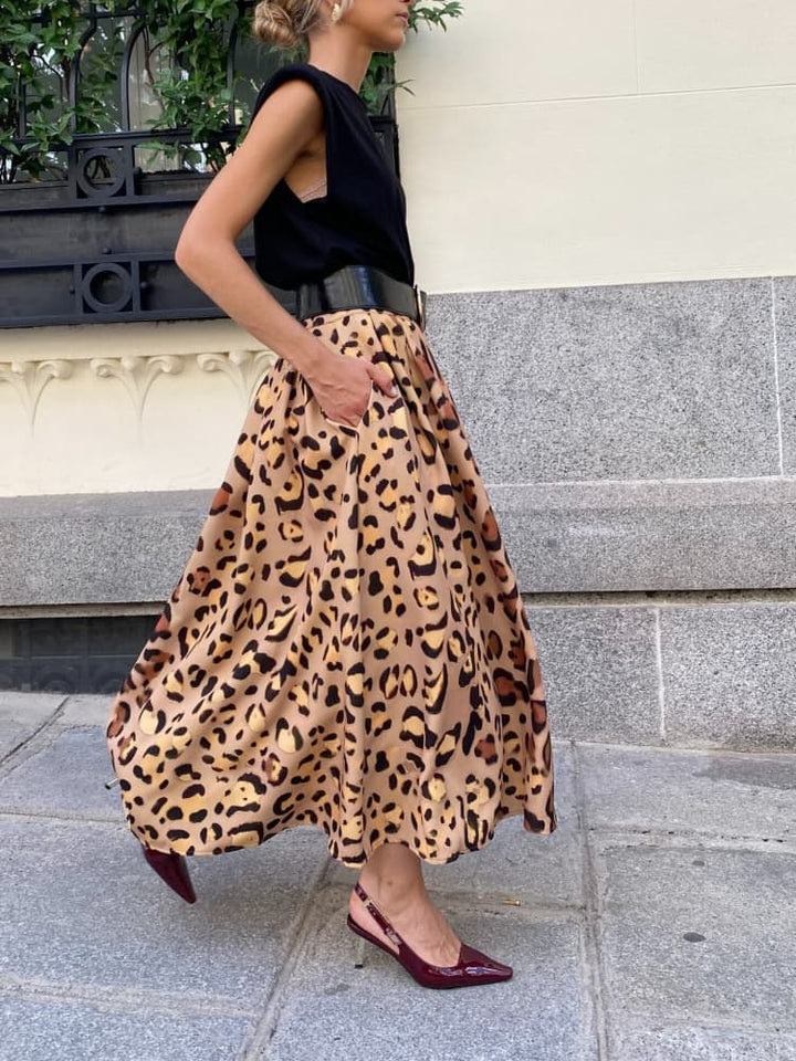 Leopard Print Midi Skirt