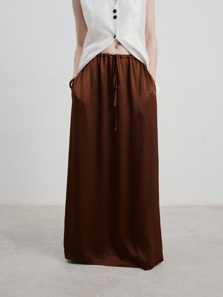 French Satin High-Waist  Skirt