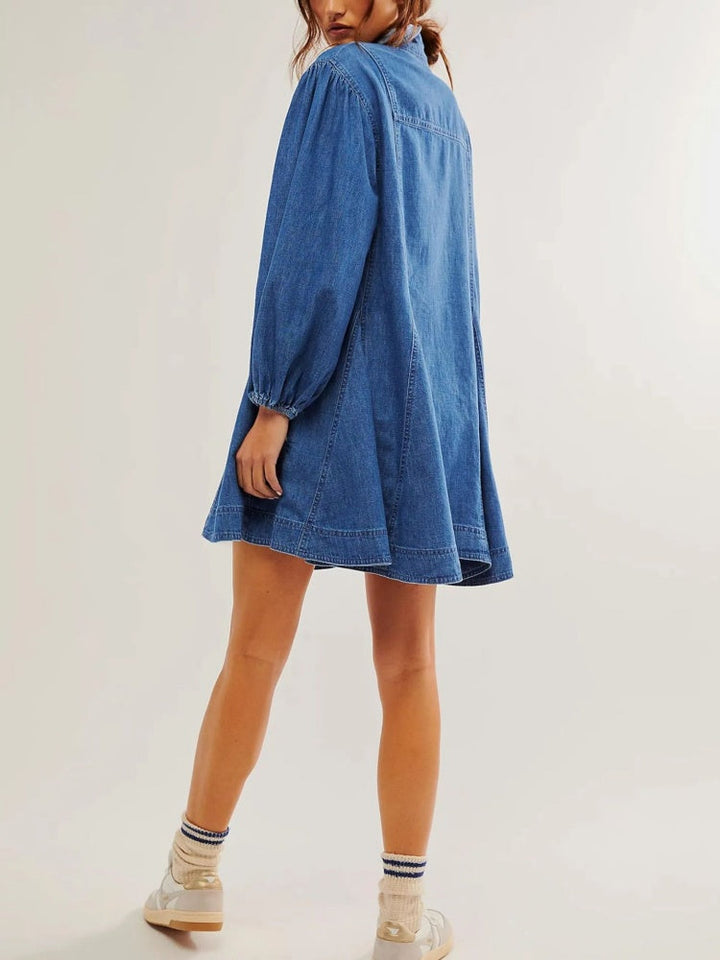 Button-Detail Denim Dress