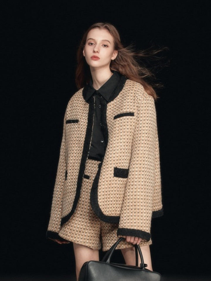 Plaid Wool Round Neck Jacket