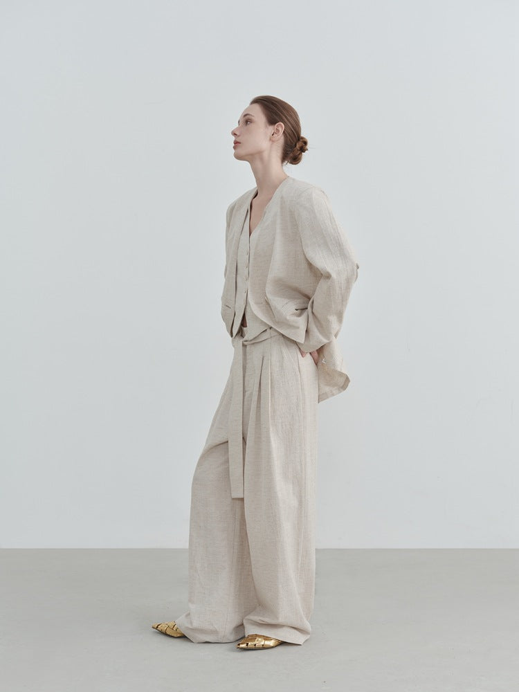 Wide-Leg Straight Linen Trousers