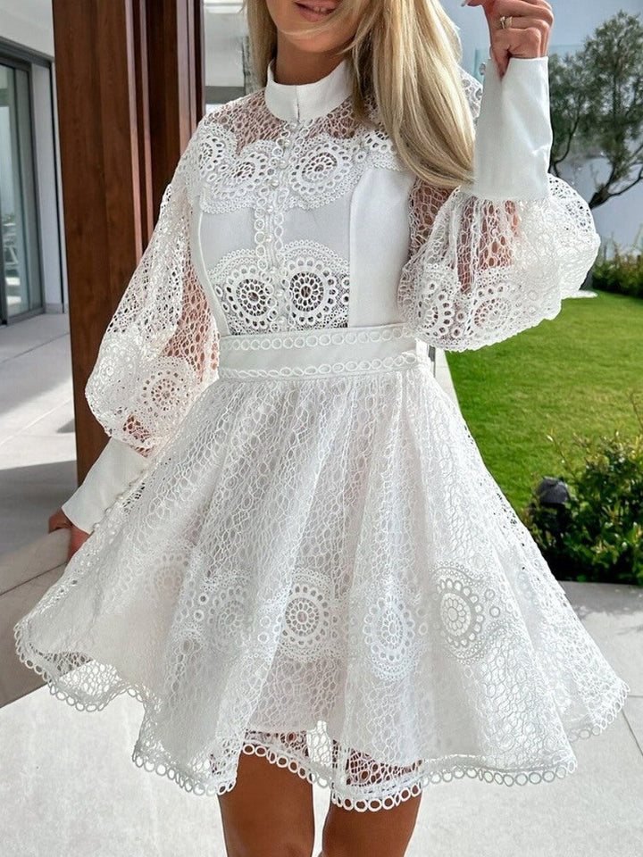 Lace Trim Long-Sleeve Dress