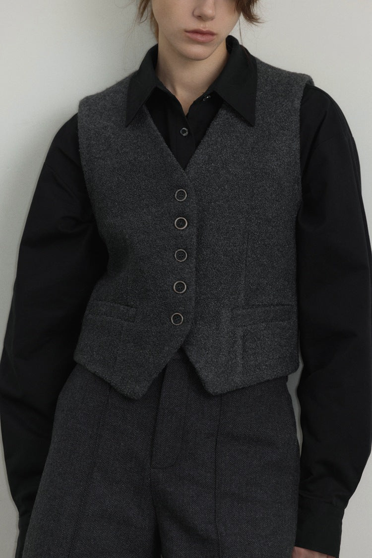 French V-Neck Wool Vest