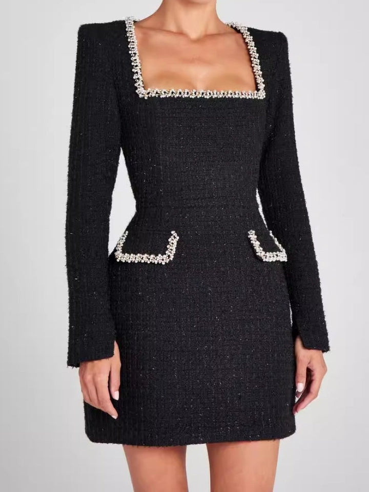 Pearl-Embellished Tweed Dress