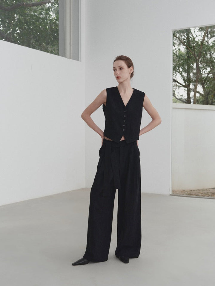 Wide-Leg Straight Linen Trousers