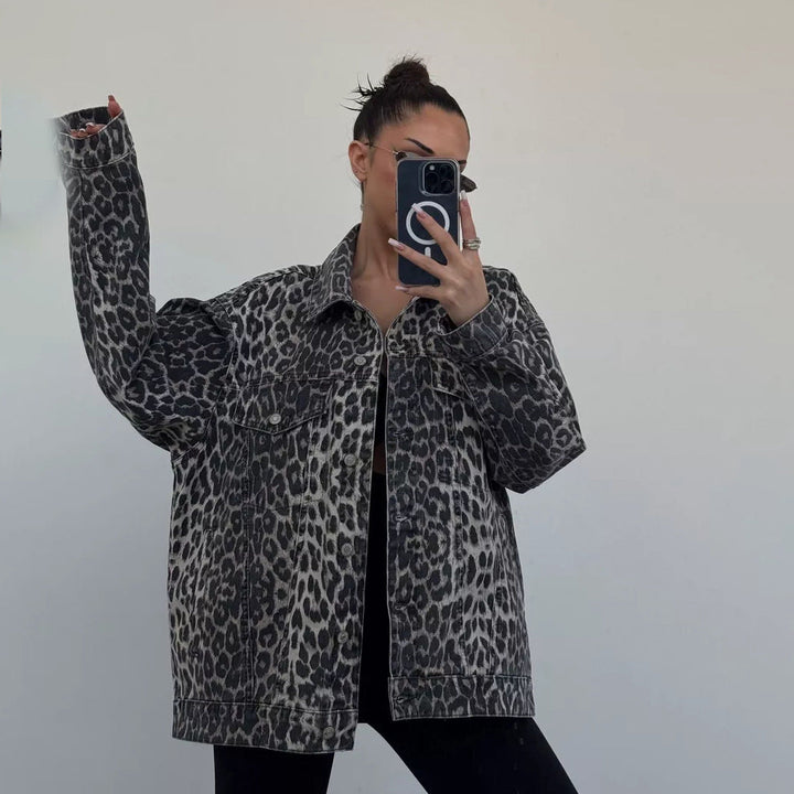 Vintage Street Casual Leopard Print Denim Jacket