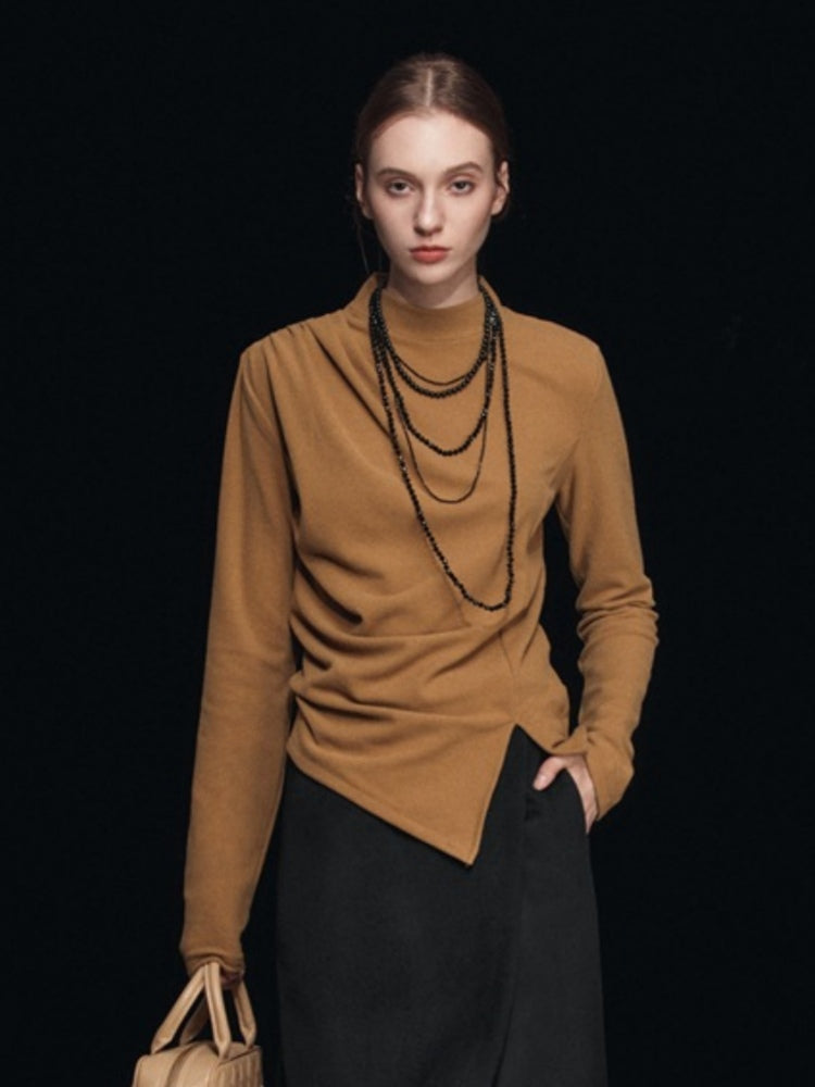 Mock Neck Split Long Sleeve T-Shirt