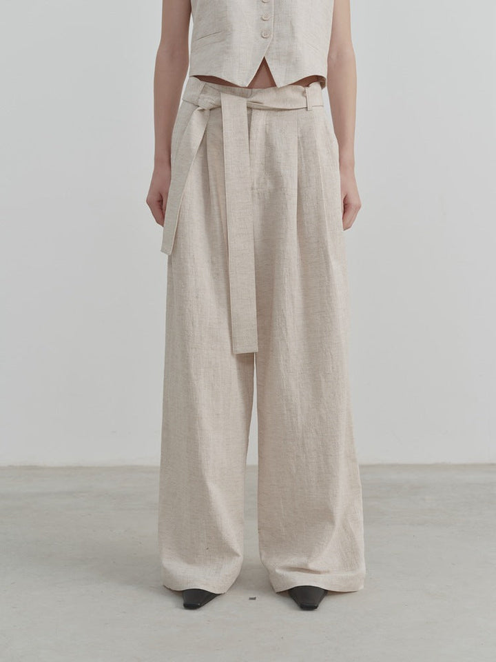 Wide-Leg Straight Linen Trousers