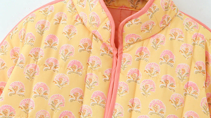 Floral Print Stand Collar Patchwork Jacket