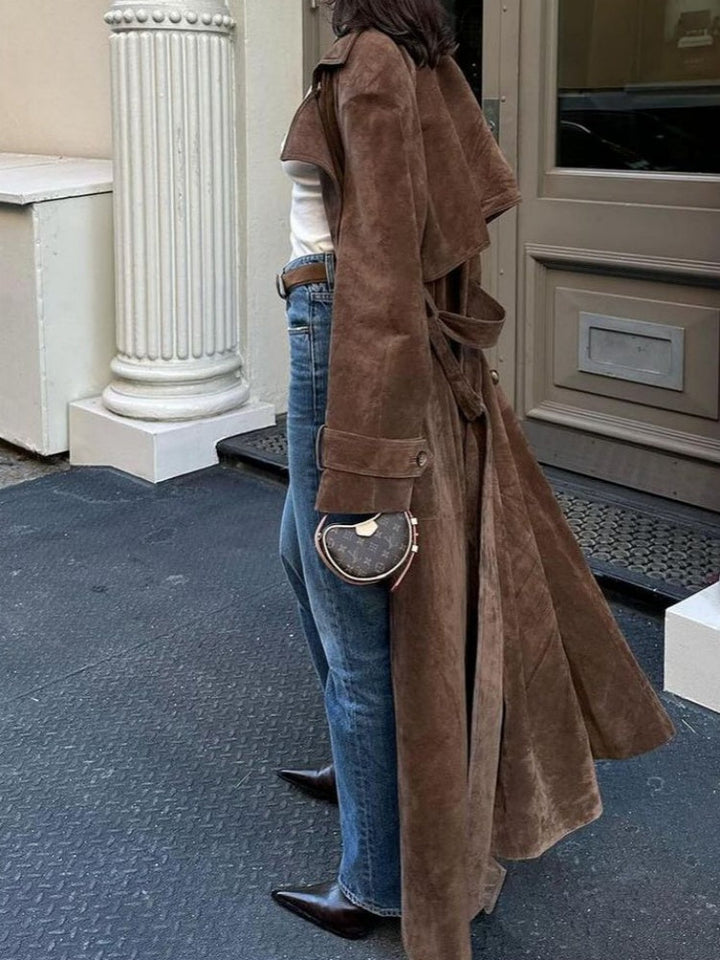 Long Suede Belted Coat