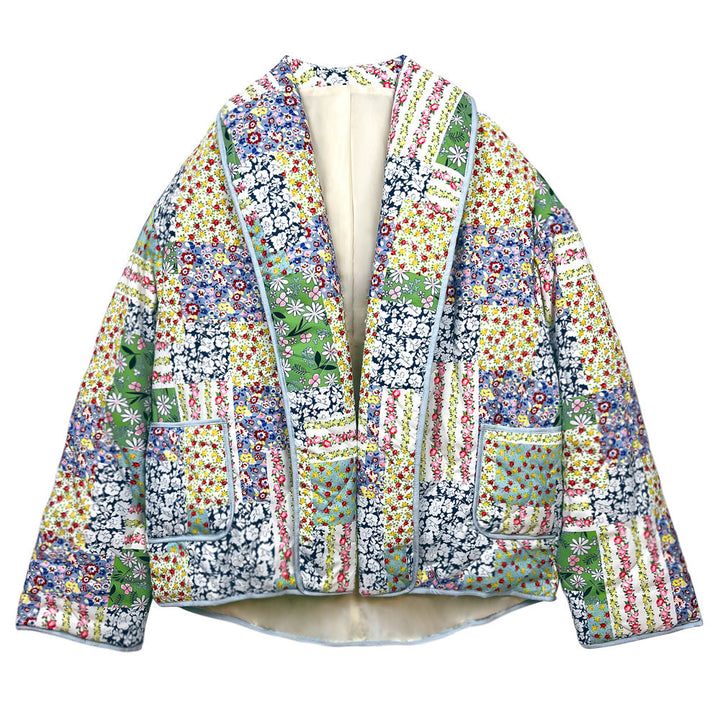 Yellow-Green Floral Patterned Patchwork Printed Jacket