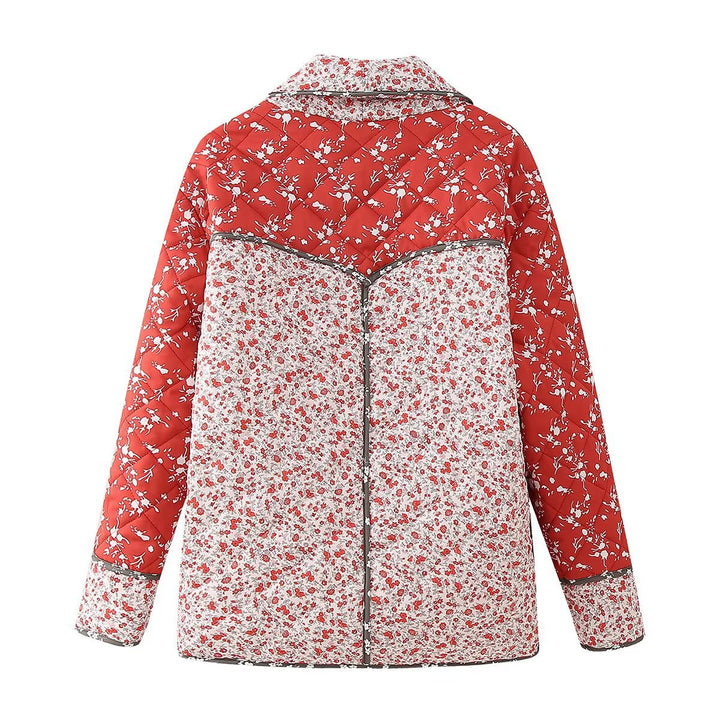 Ethnic style Floral Print Color Contrast Quilted Jacket