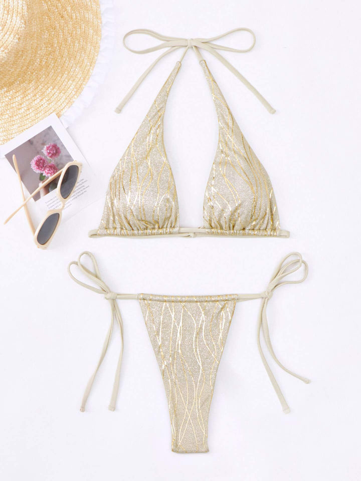 Two-Piece Lace-Up Lamé Glitter Bikini