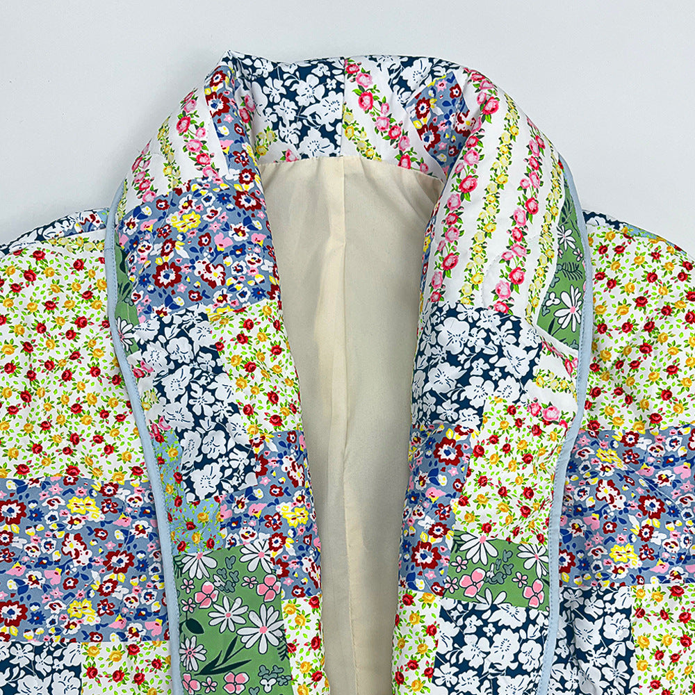 Yellow-Green Floral Patterned Patchwork Printed Jacket