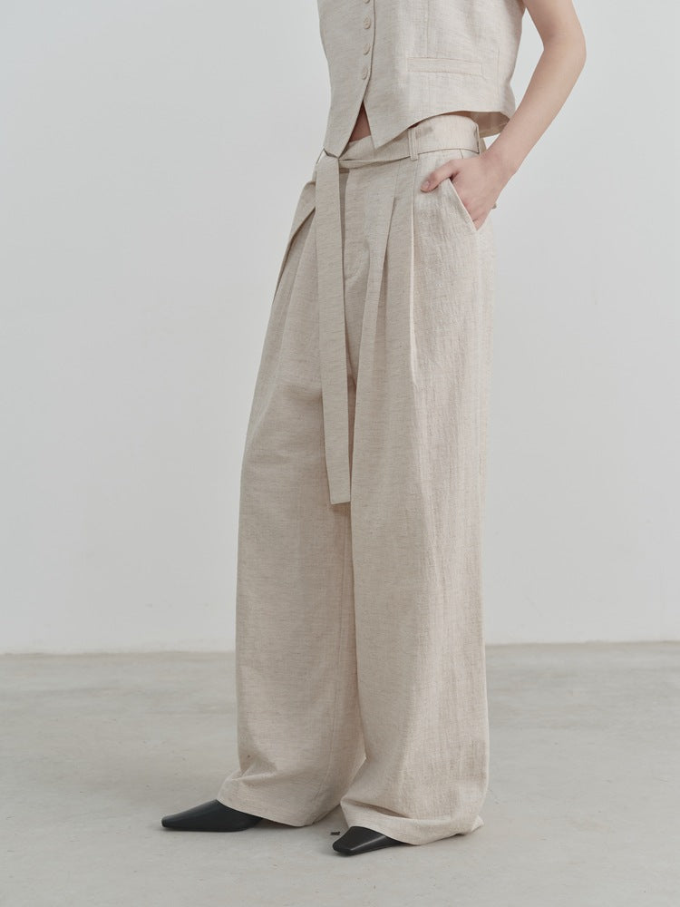 Wide-Leg Straight Linen Trousers