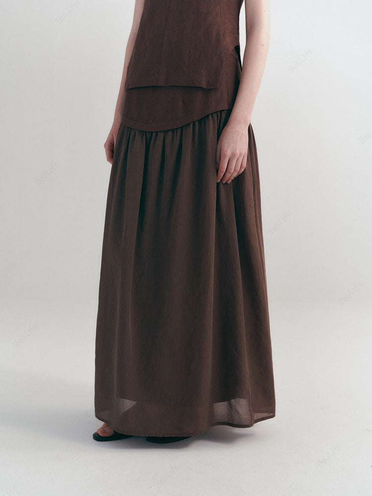 Linen Korean Style Casual High-Waist Midi Skirt