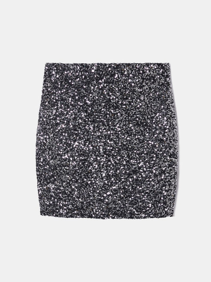 Black Sequin Long Sleeve Knit Top & Mini Skirt