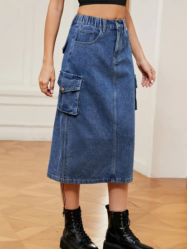 Utility Denim Midi Skirt