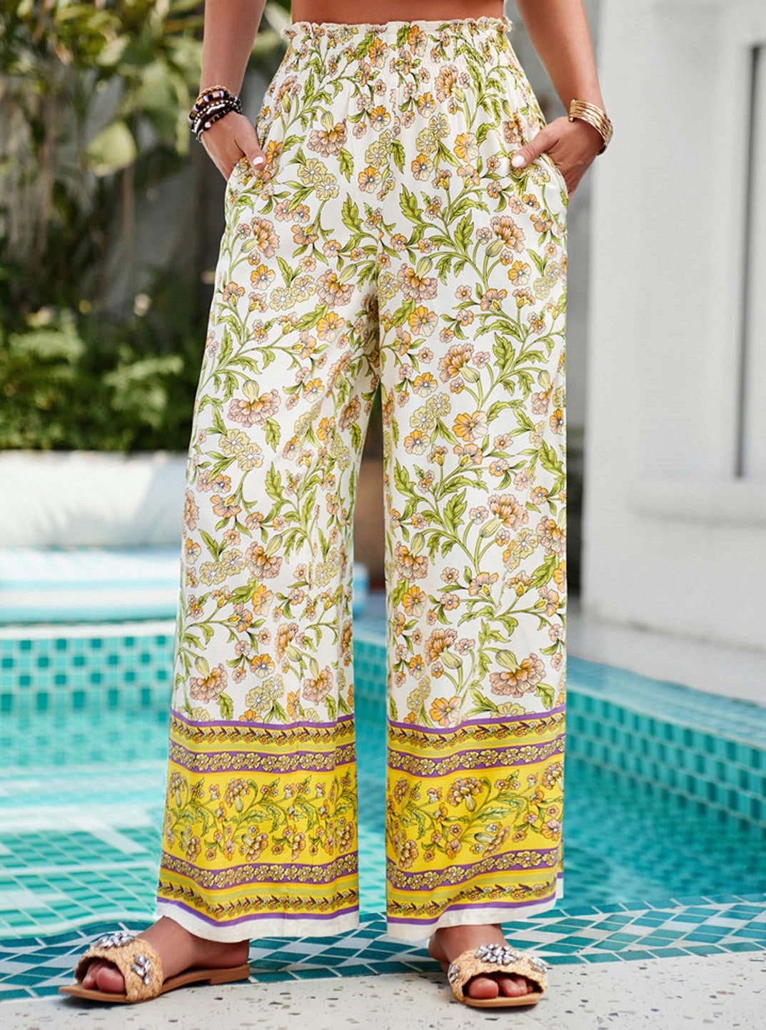 Floral Print High-Waist Wide Leg Pants