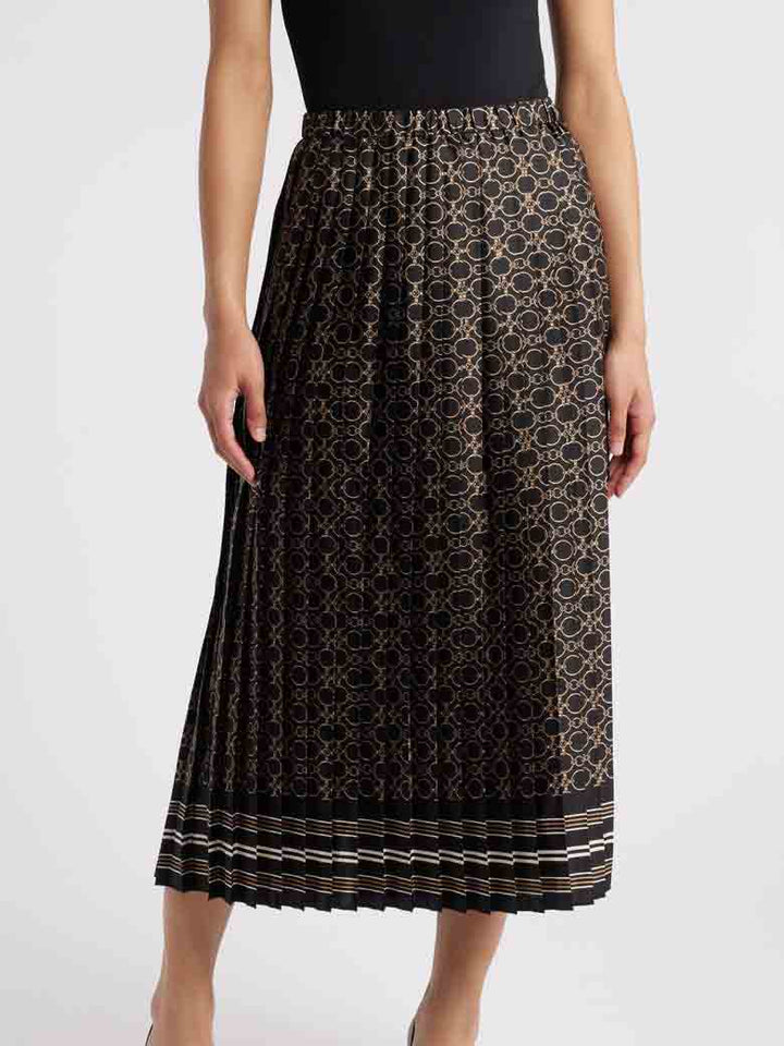 Chain Print Pleated Midi Skirt