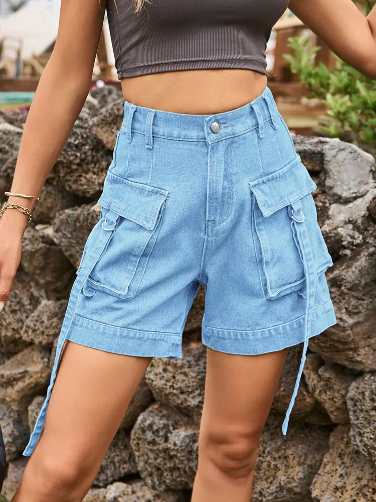 American-Style Cargo Denim Shorts