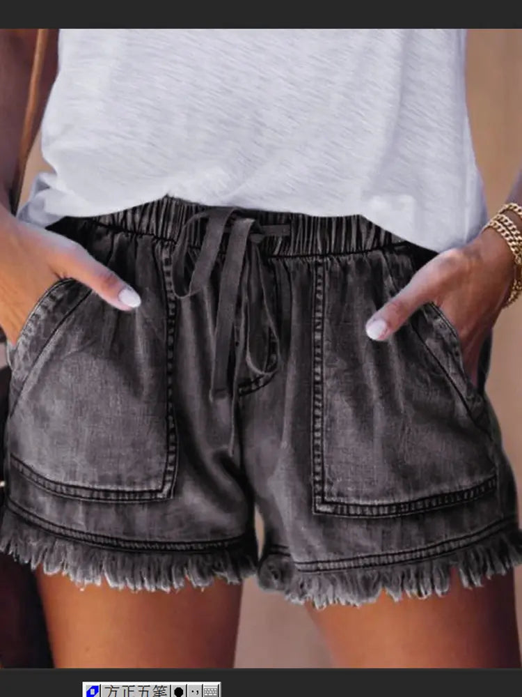 Elastic Waist Casual Denim Shorts