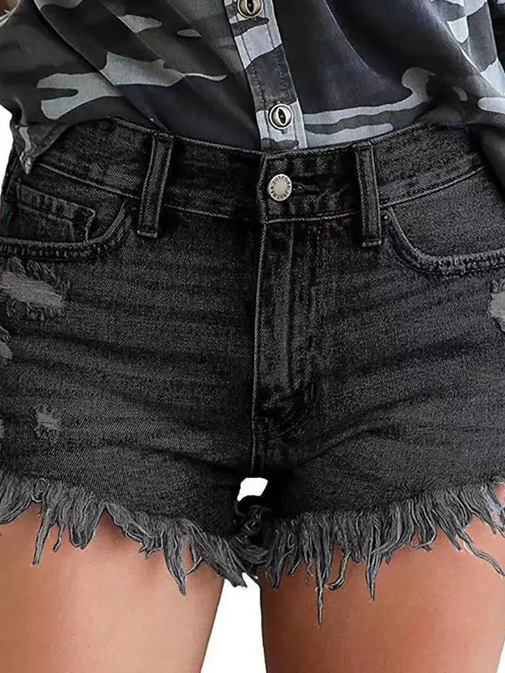 Ripped Fringe Stretch Shorts