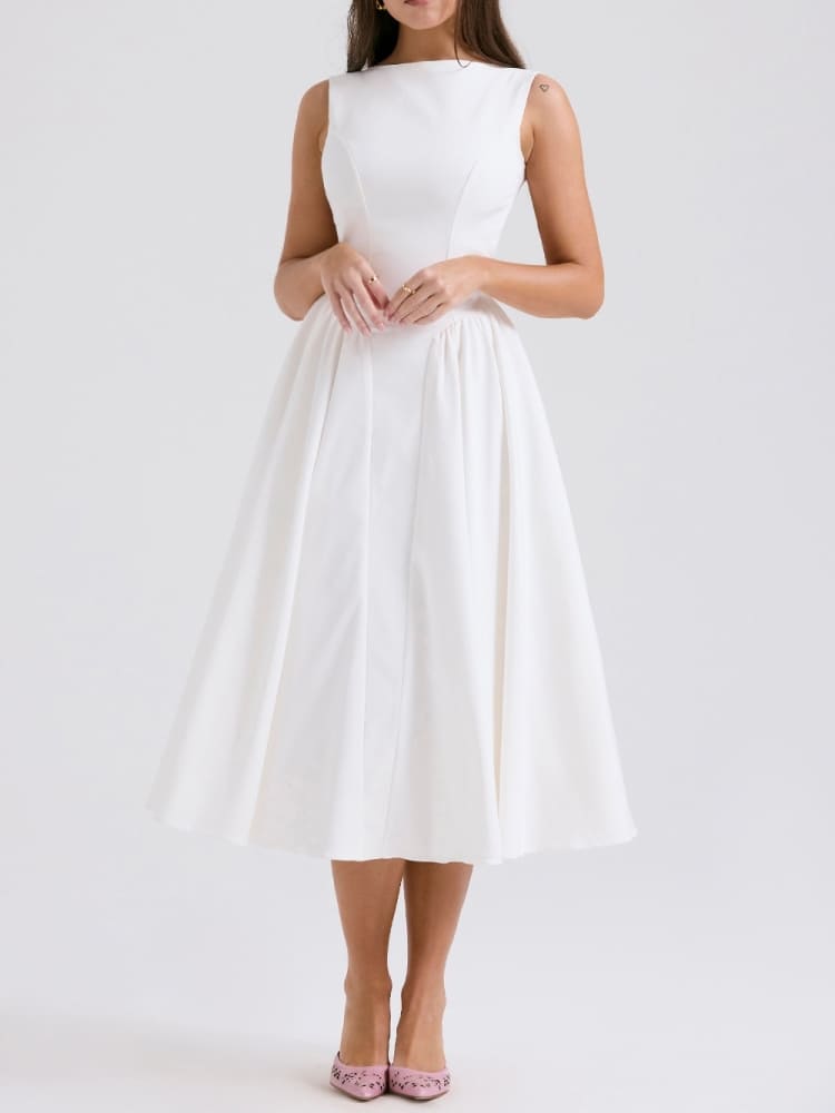 White Twill Midi Sundress