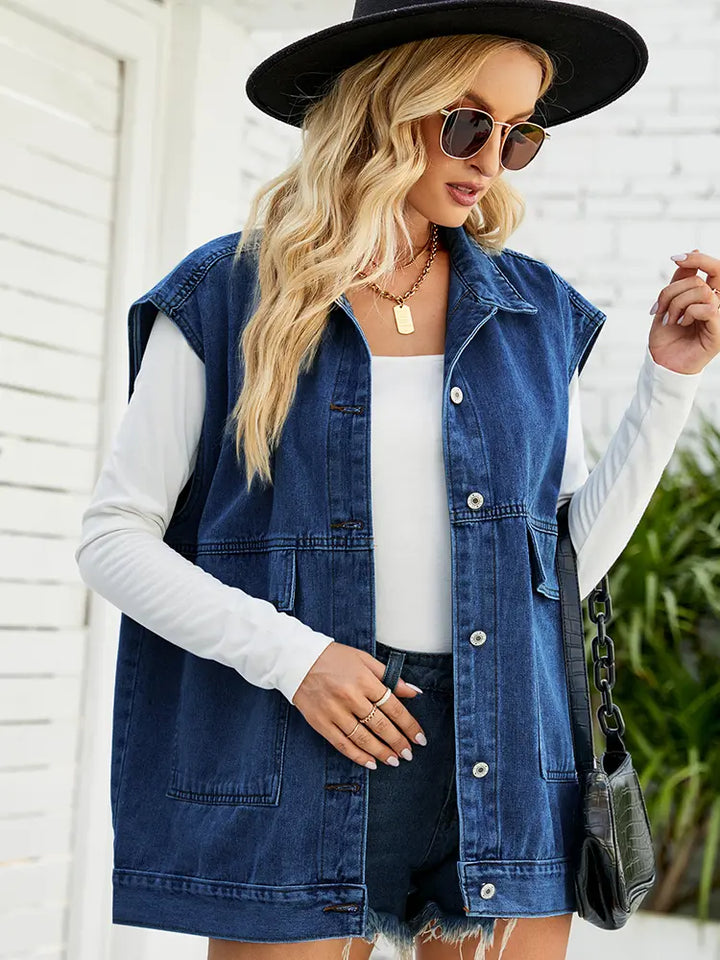 Trendy Sleeveless Denim Vest